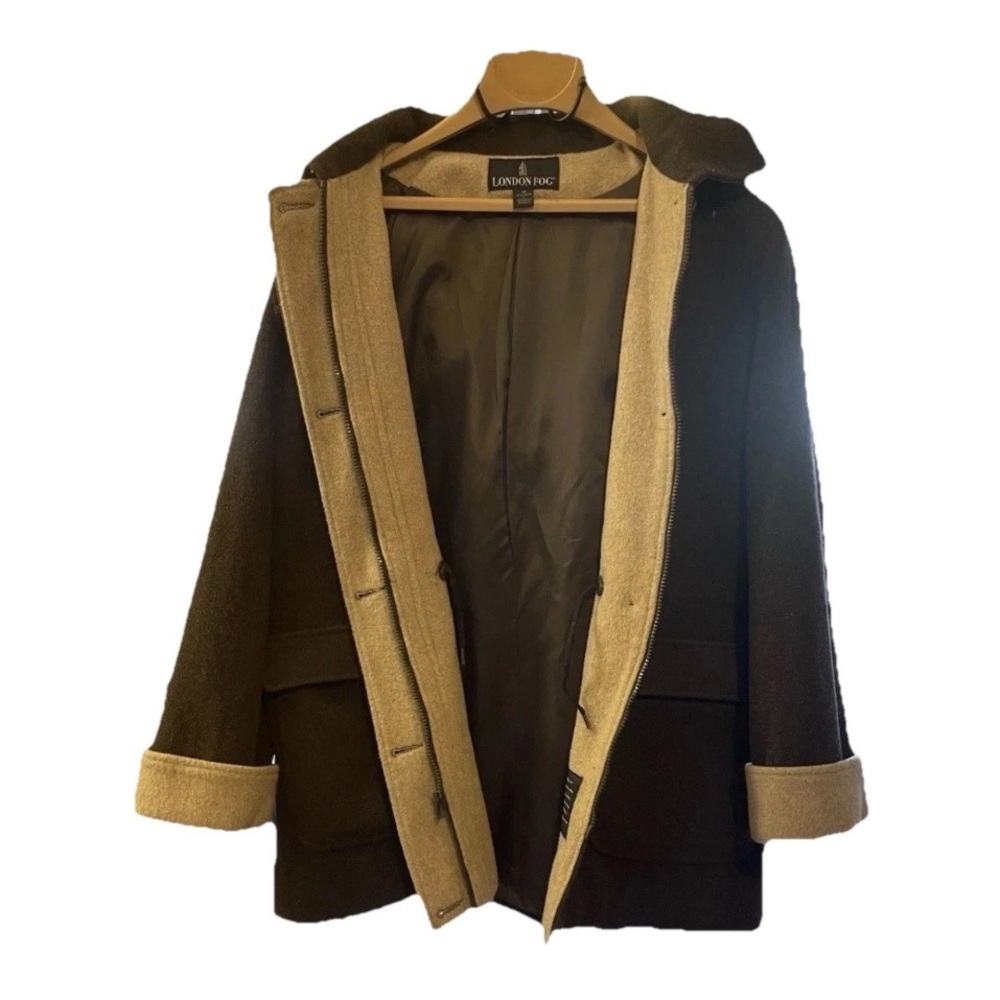 London Fog Women’s Hooded Wool Coat- M-Brown & Tan-Lined - Picture 2 of 15
